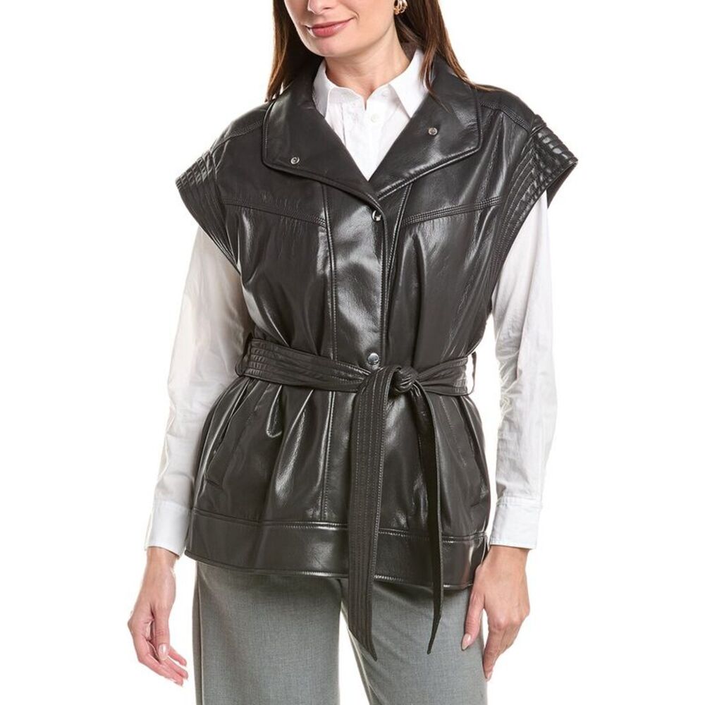 Hugo Boss Womens Jacaro Faux Leather Jacket, Gray